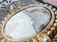 Vtg Western Style Belt Buckle Silvertone And Polished Cabochon Stone USA