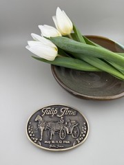 Tulip Time 1984 Horse Carriage Buggy Solid Brass Festival Buckle Limited Iowa