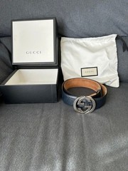GUCCI Pre-Owned Black Leather Belt Silver