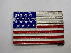 United States American Flag Stars Silver Striped Enamel Patriotic Belt Buckle