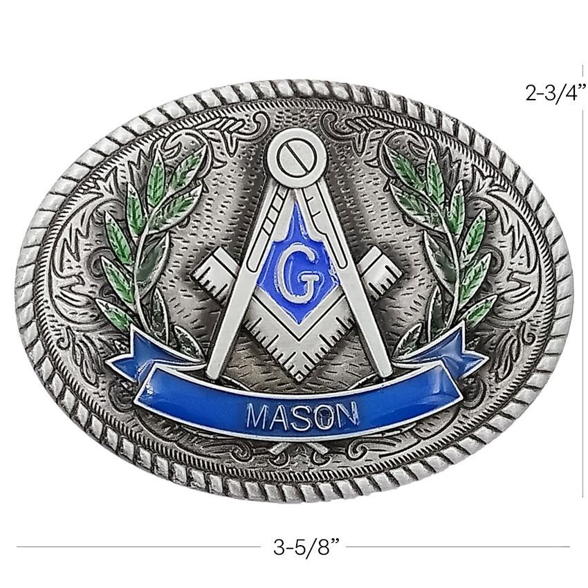 MASON Stone Crafters Belt Buckle Masonic symbols compass Blue Templar