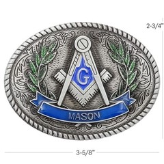 MASON Stone Crafters Belt Buckle Masonic symbols compass Blue Templar
