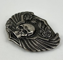 Belt Buckle – Skull With Wings and Roses. Biker Buckle to suit 1.5&Prime; (40mm) Belt