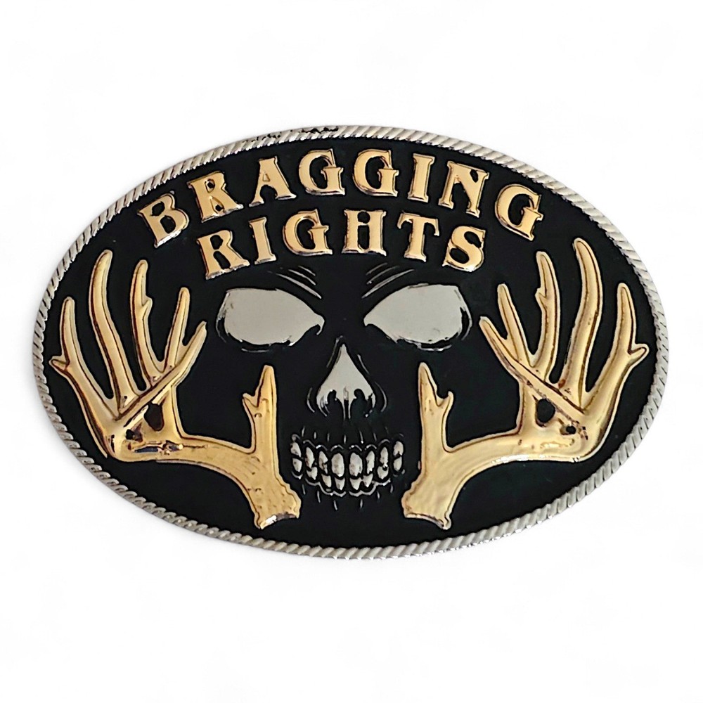 Montana Silversmiths Bragging Rights Skull Antler Belt Buckle A242 Two Tone NEW