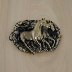BRONZE TWO HORSES METAL BELT BUCKLE COWBOY & WESTERN ANIMAL HEBILLA #124