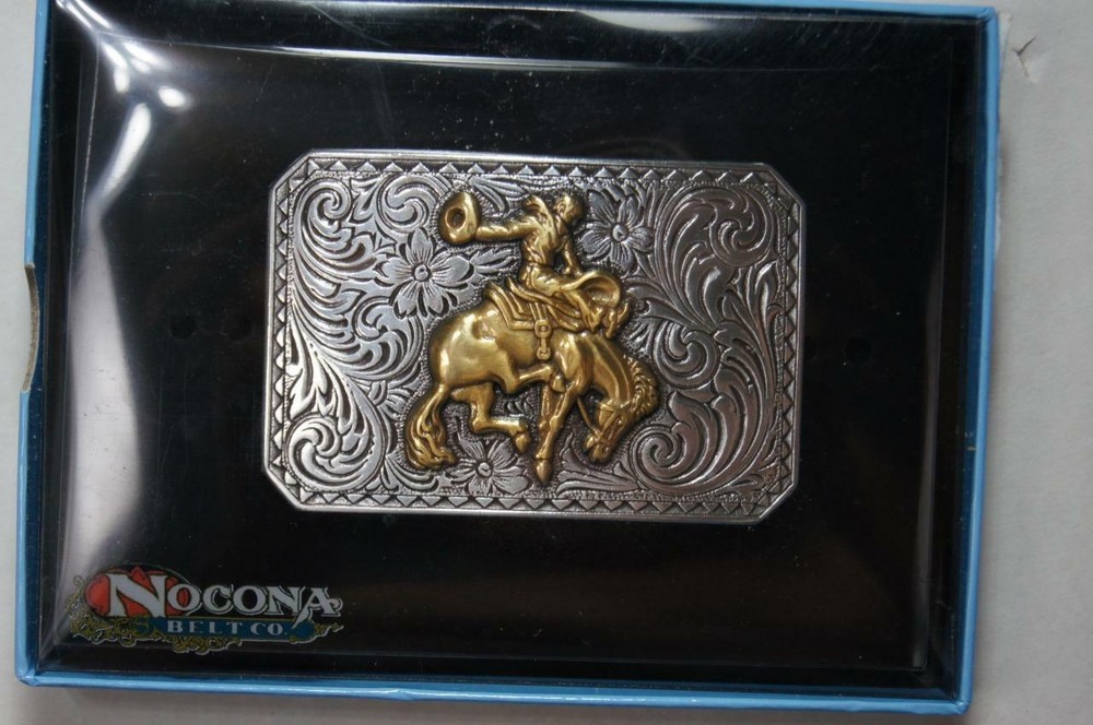 Nocona Youth Bucking Horse Rider Silver and Gold Tone Belt Buckle 37558