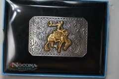 Nocona Youth Bucking Horse Rider Silver and Gold Tone Belt Buckle 37558