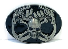 Skull & Crossbones Belt Buckle Pewter & Epoxy 3.75x 2.5” Fit Up To 1.75” Belt 16