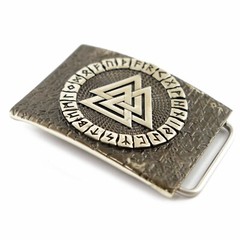 German silver Valknut belt buckle, Scandinavian Nordic Celtic Viking Pagan runic