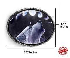 Wolf Belt Buckle – Full Moon Lunar Cycle Handmade Oval Buckle – 636-SO