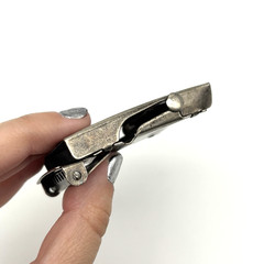 Vintage 90s Silver-tone Metal Flame Skull Military Slide Buckle for 1.5&Prime;Web Belt