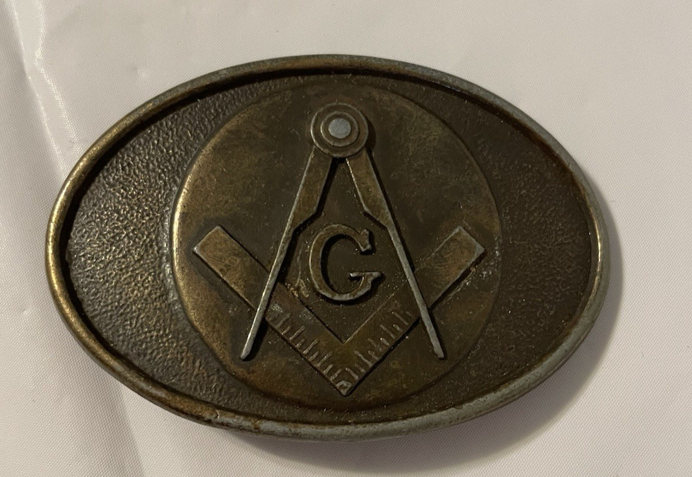 Vintage 1970s Masonic Freemason Brass Western Belt Buckle – Cowboy Style