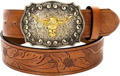 Western Cowboy-Belts for Men Big-Buckle Longhorn-Bull PU-Leather Rodeo Cowgir…