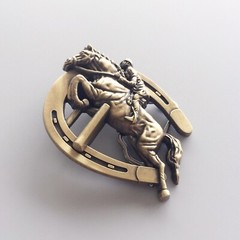Vintage Bronze Plated Horse Jumping Sports Belt Buckle Boucle de ceinture