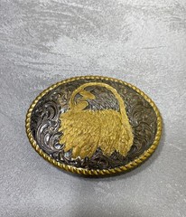 Vintage Crumrine Belt Buckle Mens Silver Plate Gold Eagle Western USA Oval