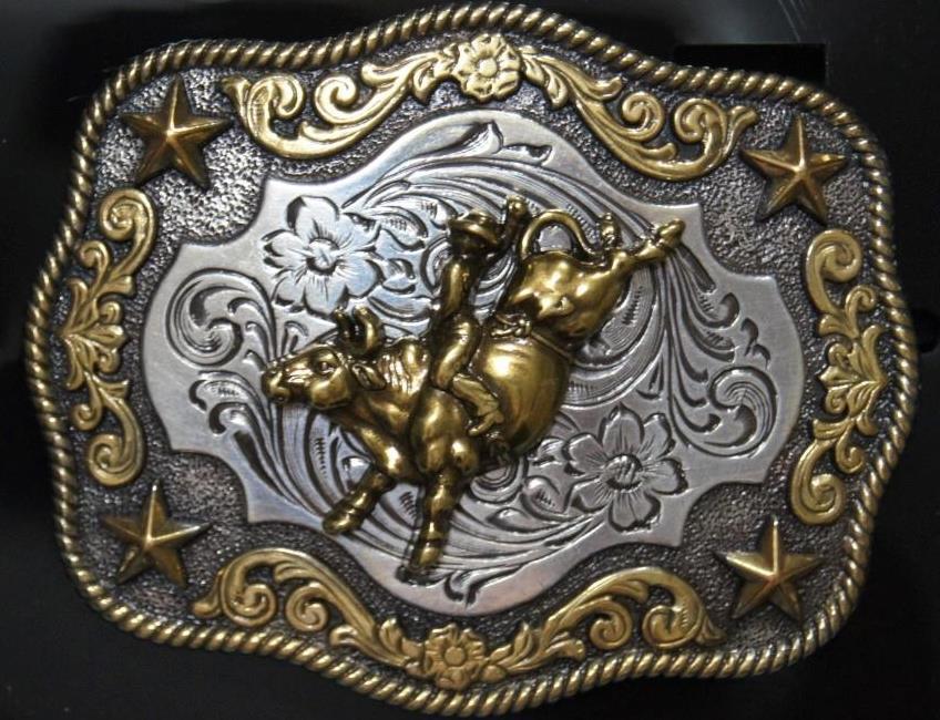 Nocona Youth Bull Rider Silver and Gold Tone Belt Buckle 3798902