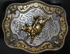 Nocona Youth Bull Rider Silver and Gold Tone Belt Buckle 3798902