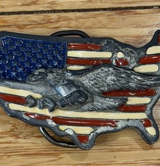 Eagle Over USA Flag Belt Buckle #1926 Enamel 1989 VTG 2×3” For 1.5” Belt 3-D