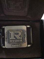 Vintage Ryder Truck Safe driver brass belt buckle Jostens 3&Prime; x 2&Prime; in box