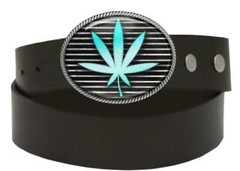 Stoner Belt Buckle – Marijuana Pot Stripes Handmade Oval Belt Buckle