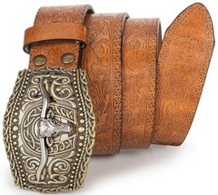 OVOY Men Women Vintage Cow-Head-Buckle For Waist 36-40 in, Brown
