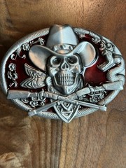 NEW RED WESTERN COWBOY SKULL GUN BELT BUCKLE RIFLES