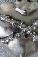 New SACRED HEART Silvertone BELT BUCKLE Rhinestone Embellished EX VOTO Milagros