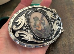 Banjo Frog Belt Buckle Handmade Silver Western Style Fits 1.5 Belt Strap