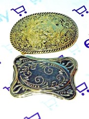 YOUTH WESTERN BELT BUCKLES METAL ONE GOLD TONE ONE SLIVER AND BLACK (2) L@@K