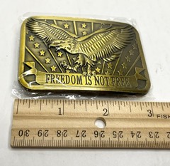 Eagle Freedom Is Not Free Patriot Sponsor Gold Tone Belt Buckle 3” x 2”