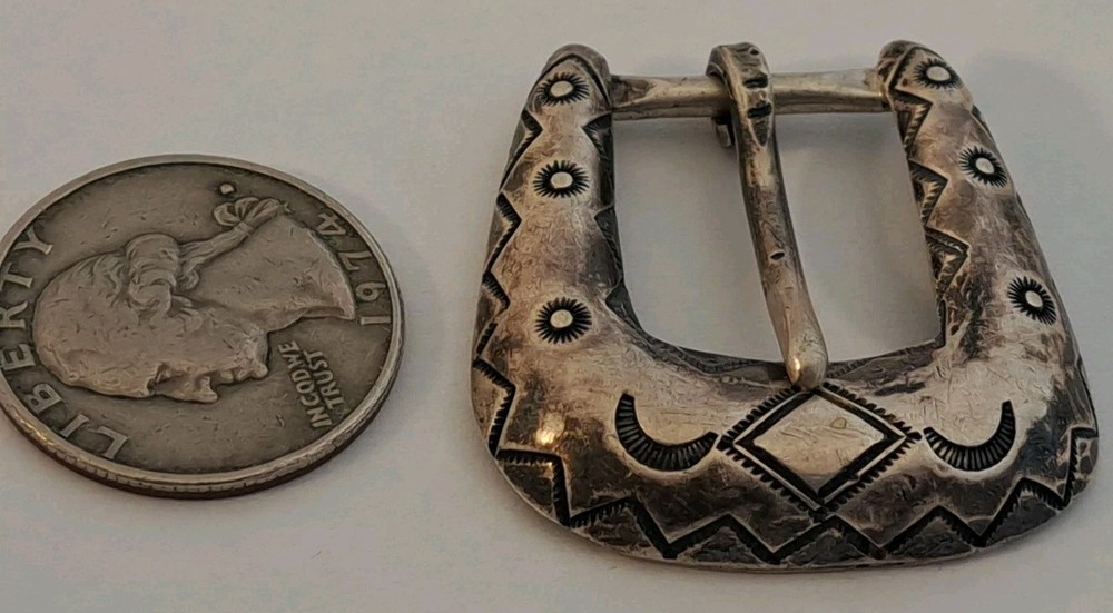 Native American OLD PAWN Navajo Sterling Silver Hand Stamped Belt Buckle OLD