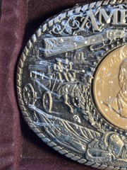 Vintage Sealed John Wayne Coin Brass Belt Buckle 1st Ed Serial #7634 Rainy Mtn