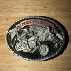 Belt Buckle « Born To Be Free » Motorcycle Size 90mmx85mm Suits 4cm Belt