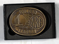 2 NRA National Rifle Association Brass Belt Buckles 2013 Golden Eagles in Boxes