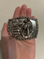 Pig and Horse Belt Buckle – Vintage Silver Finish