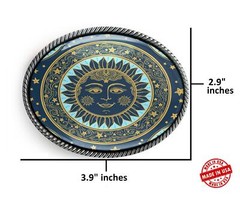 Boho Sun Belt Buckle – Ornate Bohemian Medallion Art Oval Buckle – 911