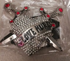 Love Hurts Heart Daggers Bling Red Silver Tone New Belt Buckle