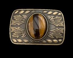 Tiger Eye Belt Buckle Antique Gold Western Cowboy Rodeo Cowgirl Statement Style