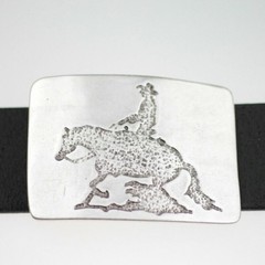 Cowboy Equestrian Rectangle Belt Buckle in Antique Silver, Rustic Western Buckle