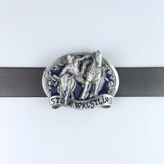 Blue Enamel Rodeo Steer Wrestling Western Belt Buckle Boucle de Ceinture