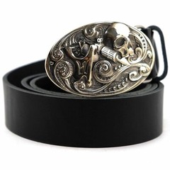 German silver belt buckle tattooist with skull, Tattoo machine, Skull buckle