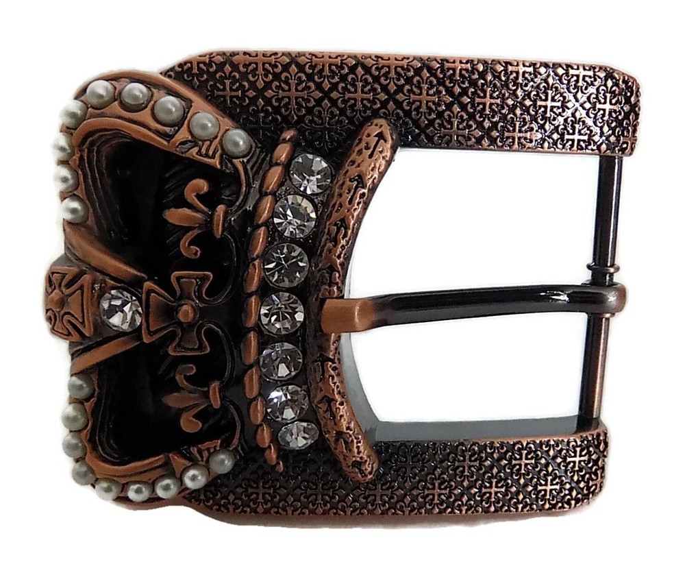 WASHED UP HOLLYWOOD #072BZ BRONZE PLATE KING TUT 1.5&Prime; BUCKLE PEARLS/CRYSTALS NWT