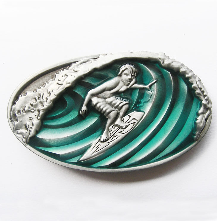 Surfer Surfing Pipeline Blue Wave Ocean Beach Surf Metal Belt Buckle