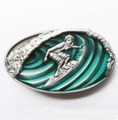 Surfer Surfing Pipeline Blue Wave Ocean Beach Surf Metal Belt Buckle