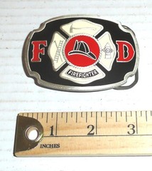 Buckle Bakery FD Firefighter Pure Pewter & Enamel Belt Buckle with Clip #1670