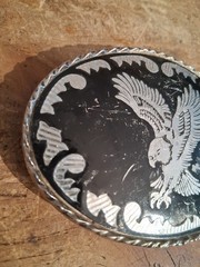 Vintage Eagle Belt Buckle Black Silver Tone Oval Rockmount