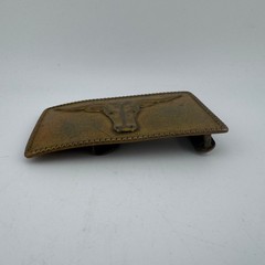 Vintage Megan Belt Buckle Brass/Gold Tone Western Longhorn Steer Rope Edge