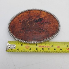 VTG Bucking Bronco Leather & Metal Belt Buckle Rodeocore Western Wear