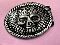 Skull With $ Dollar Sign Halloween Black & Silver Color Gothic Vibe Belt Buckle