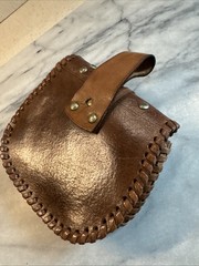 Vintage Boho Festival Leather Belt Bag Pouch Studs Hand Tooled 5.5”W X 4.5”H